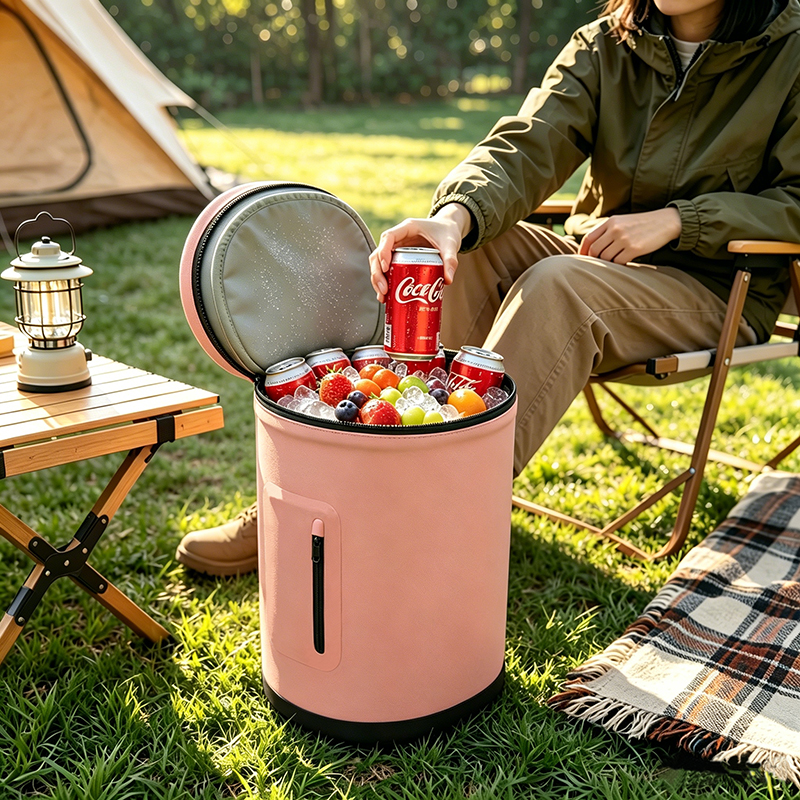 barrel insulated cooler backpack worn at the beach