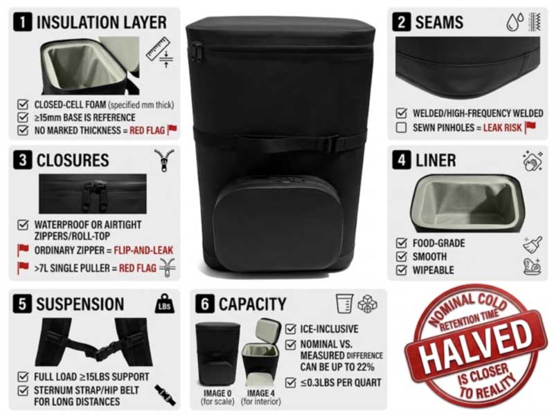 six specification checks for buying a soft cooler backpack: insulation, seams, closure, liner, harness and capacity six specification checks for buying a soft cooler backpack: insulation, seams, closure, liner, harness and capacity